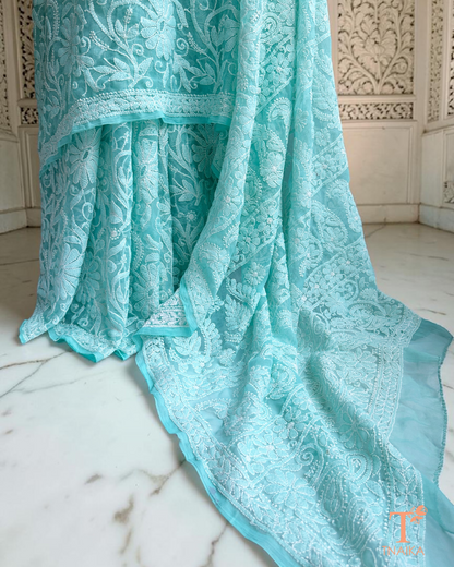 Traditional chikankari saree with fine hand embroidery throughout