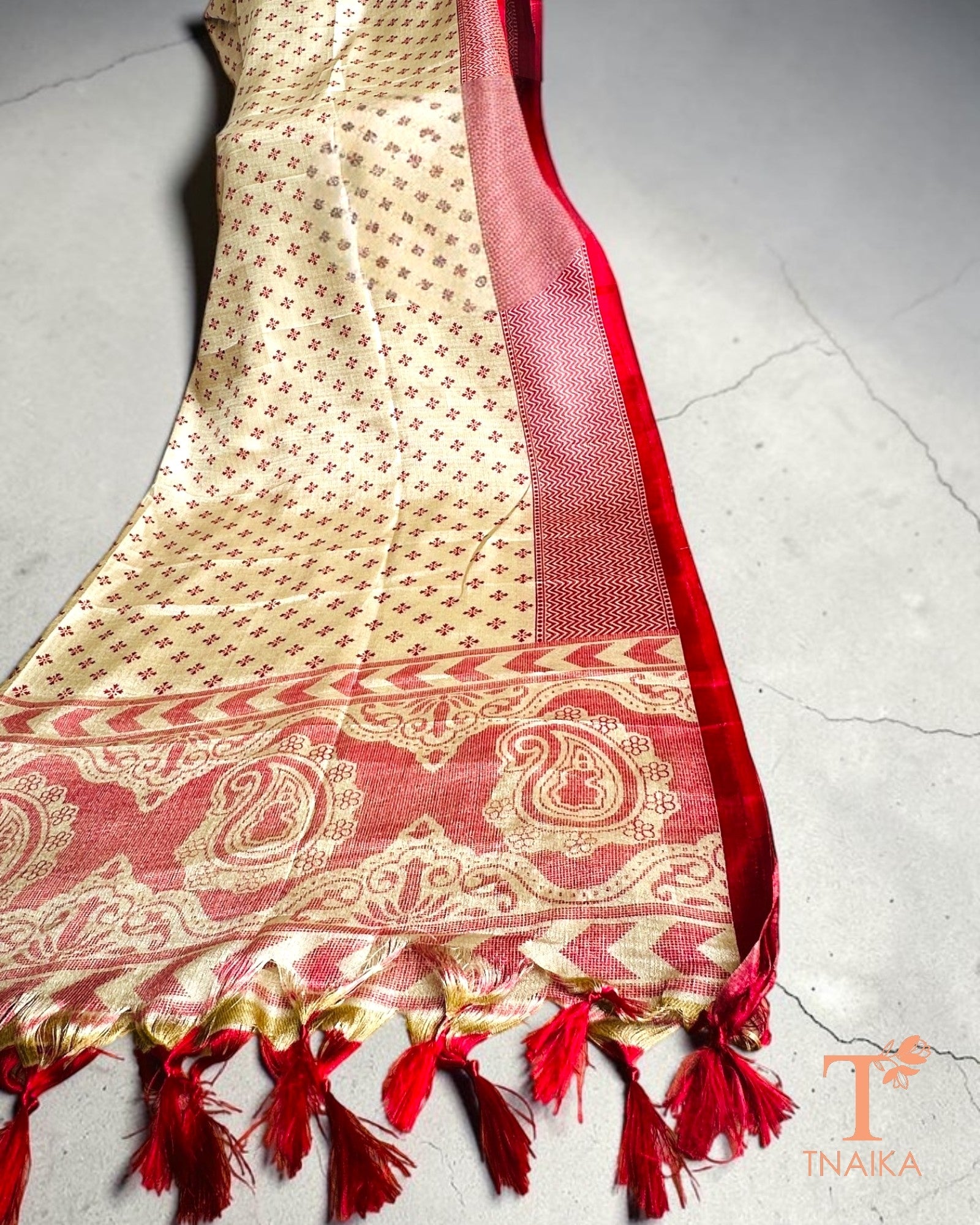Traditional silk blend dupatta with rich texture and fluid drape.