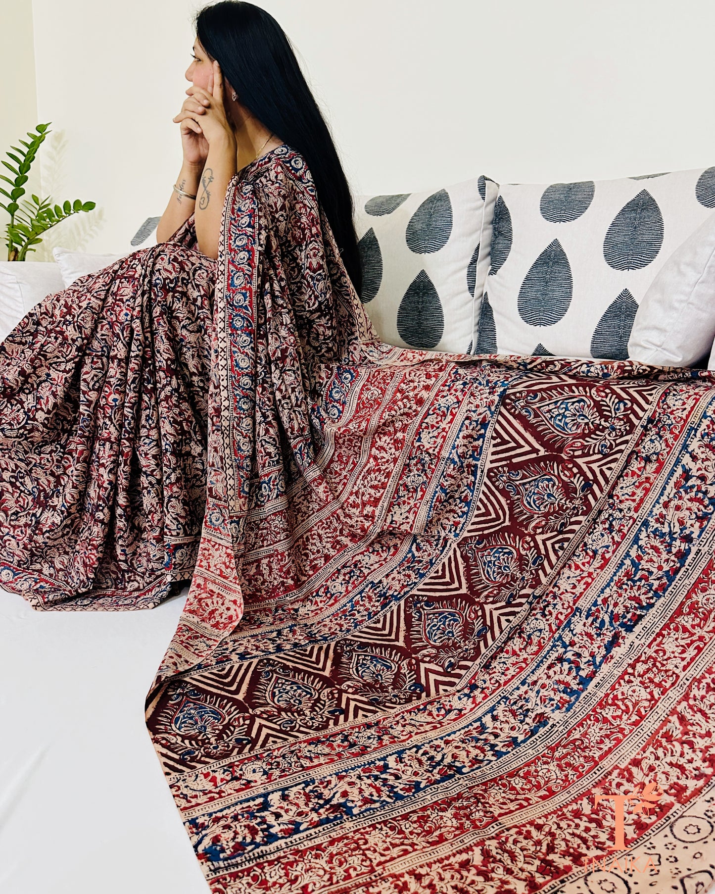 Earth toned Chennur silk Kalamkari saree with traditional handblock print