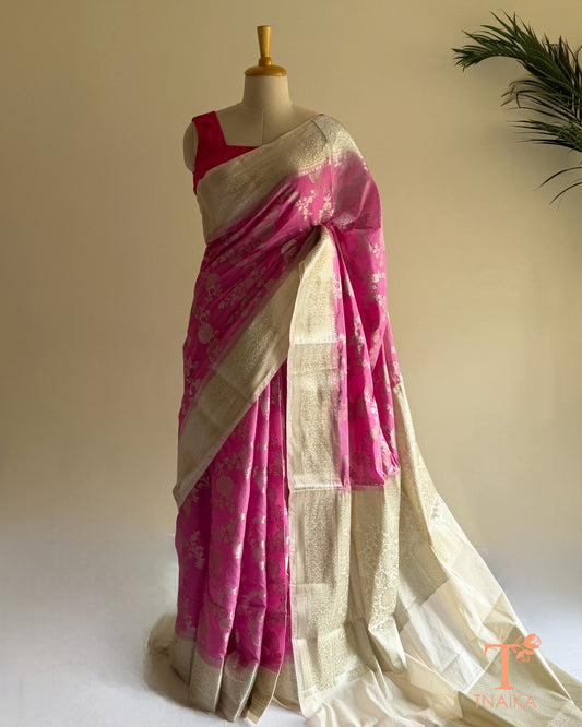Dupion Saaj Silk Saree - Baby Pink