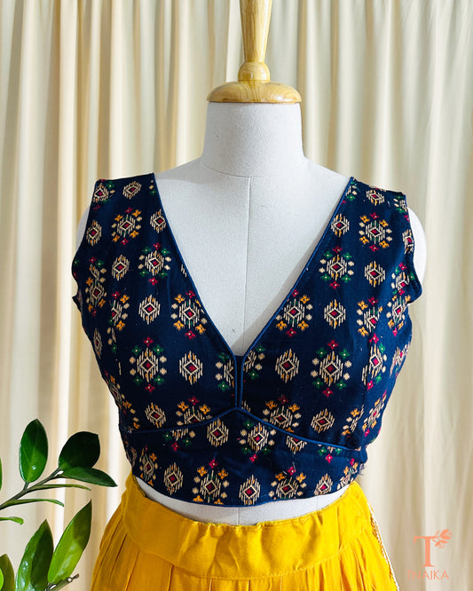 Cotton Ajrakh Handblock Blouse - Blue