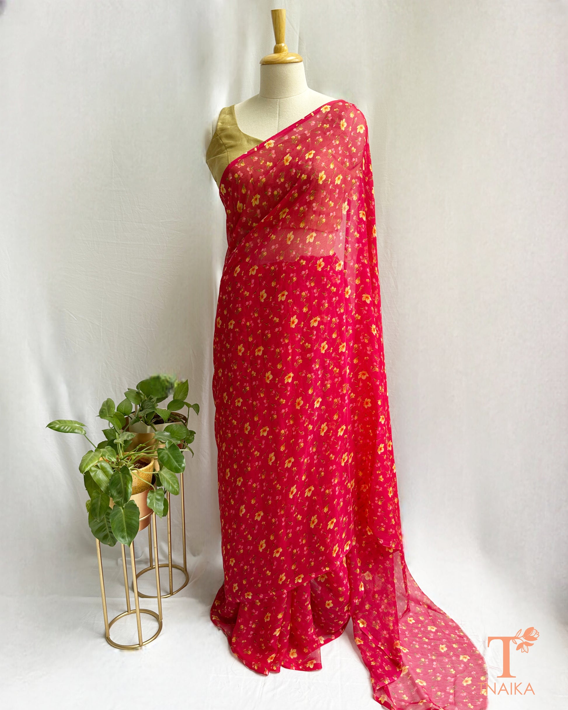Elegant chiffon saree with soft flowing drape