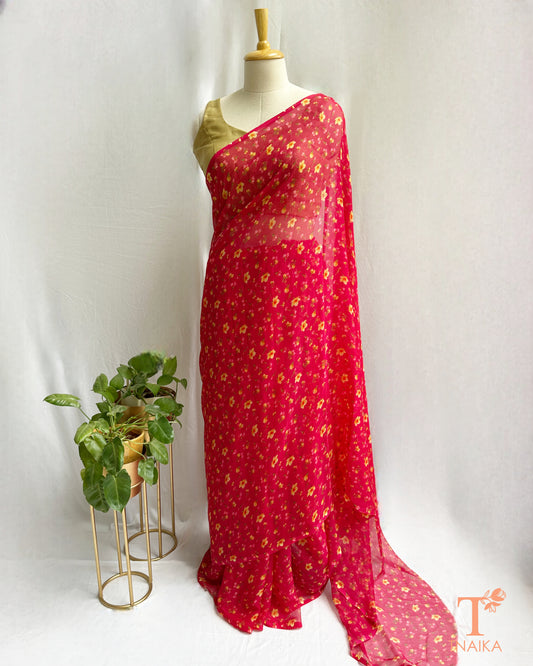 Elegant chiffon saree with soft flowing drape