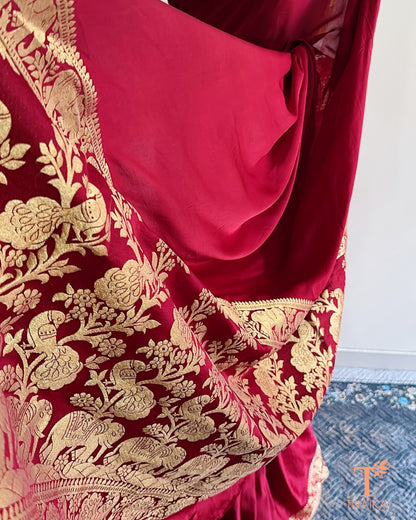 Nakshi Modal Silk Saree - Red