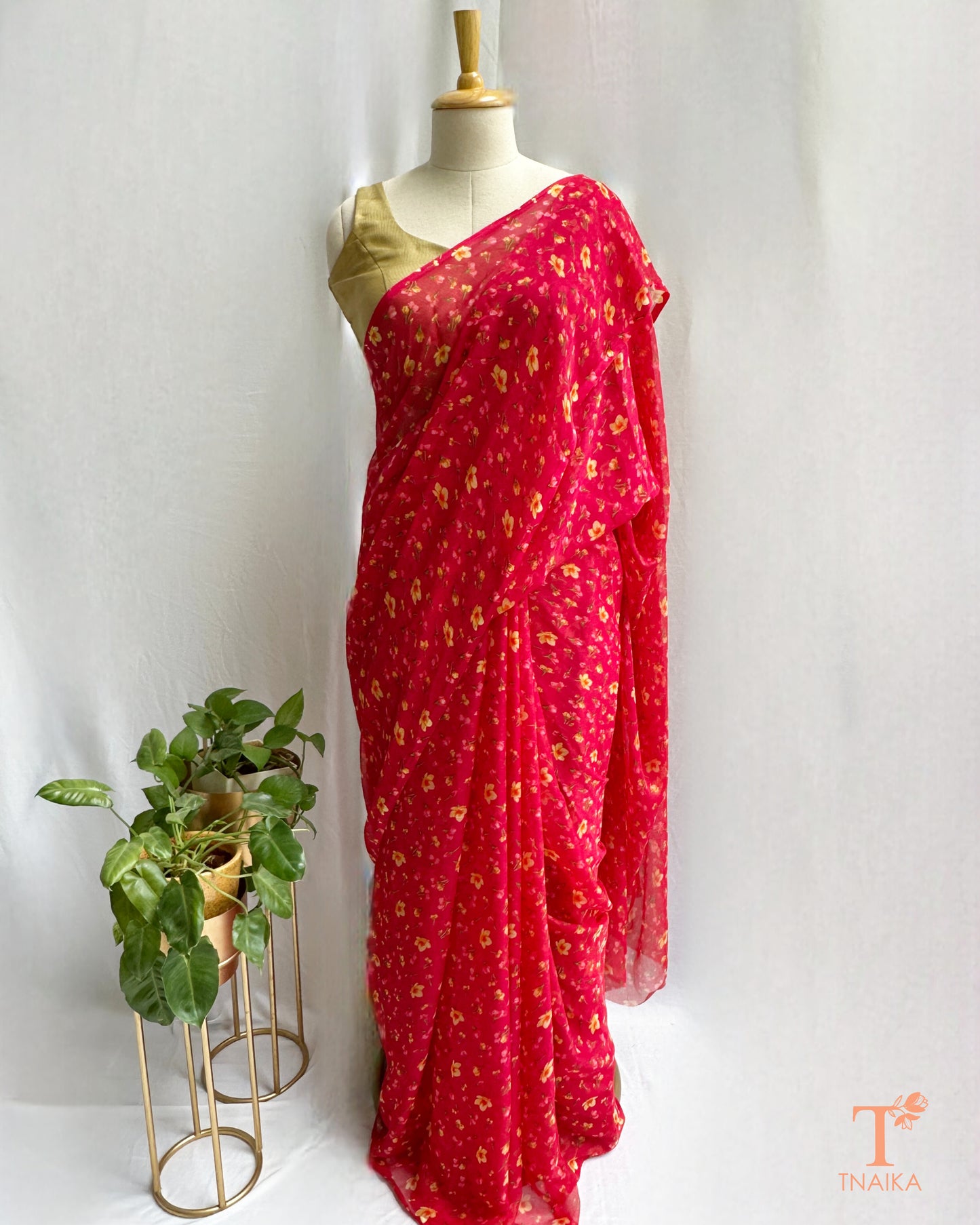 printed chiffon saree with soft floral design
