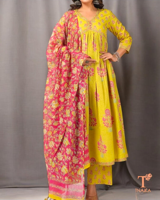 Cotton Yellow Alia cut suit