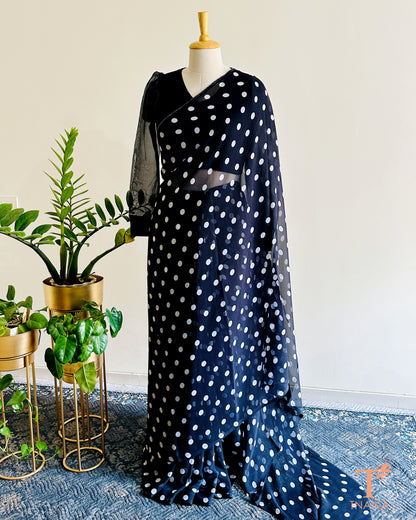 Polka dot georgette saree in soft lightweight fabric