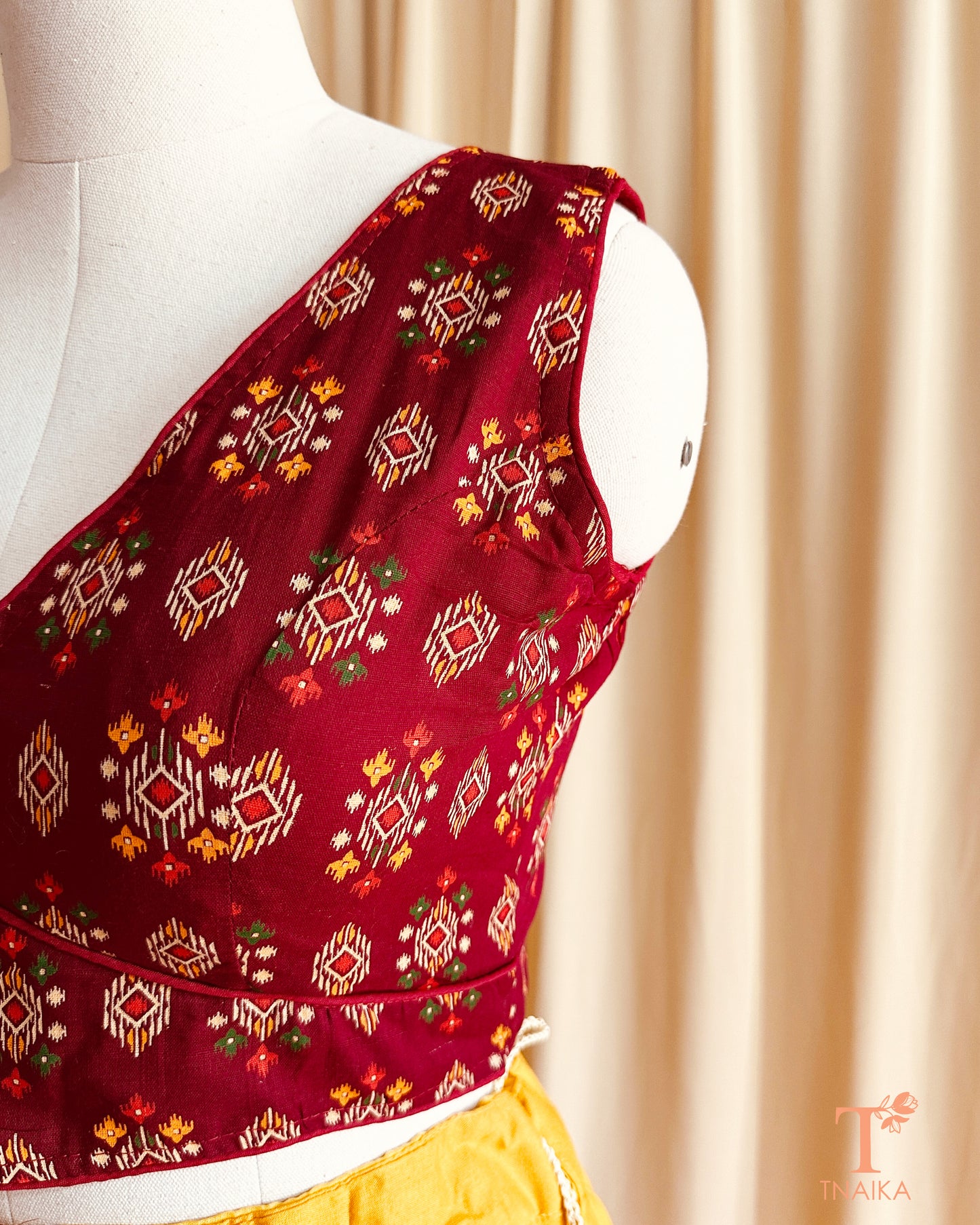 Cotton Ajrakh Handblock Blouse - Maroon