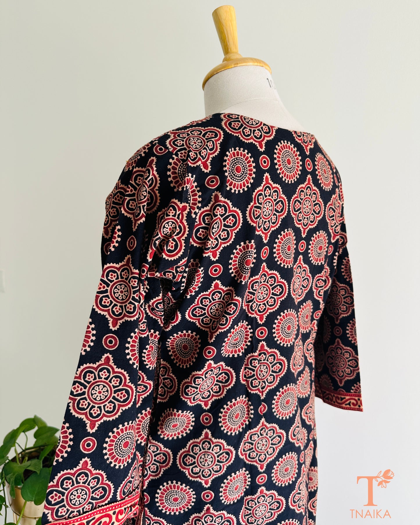 Ethnic print kurti and skirt co-ord set displayed on mannequin