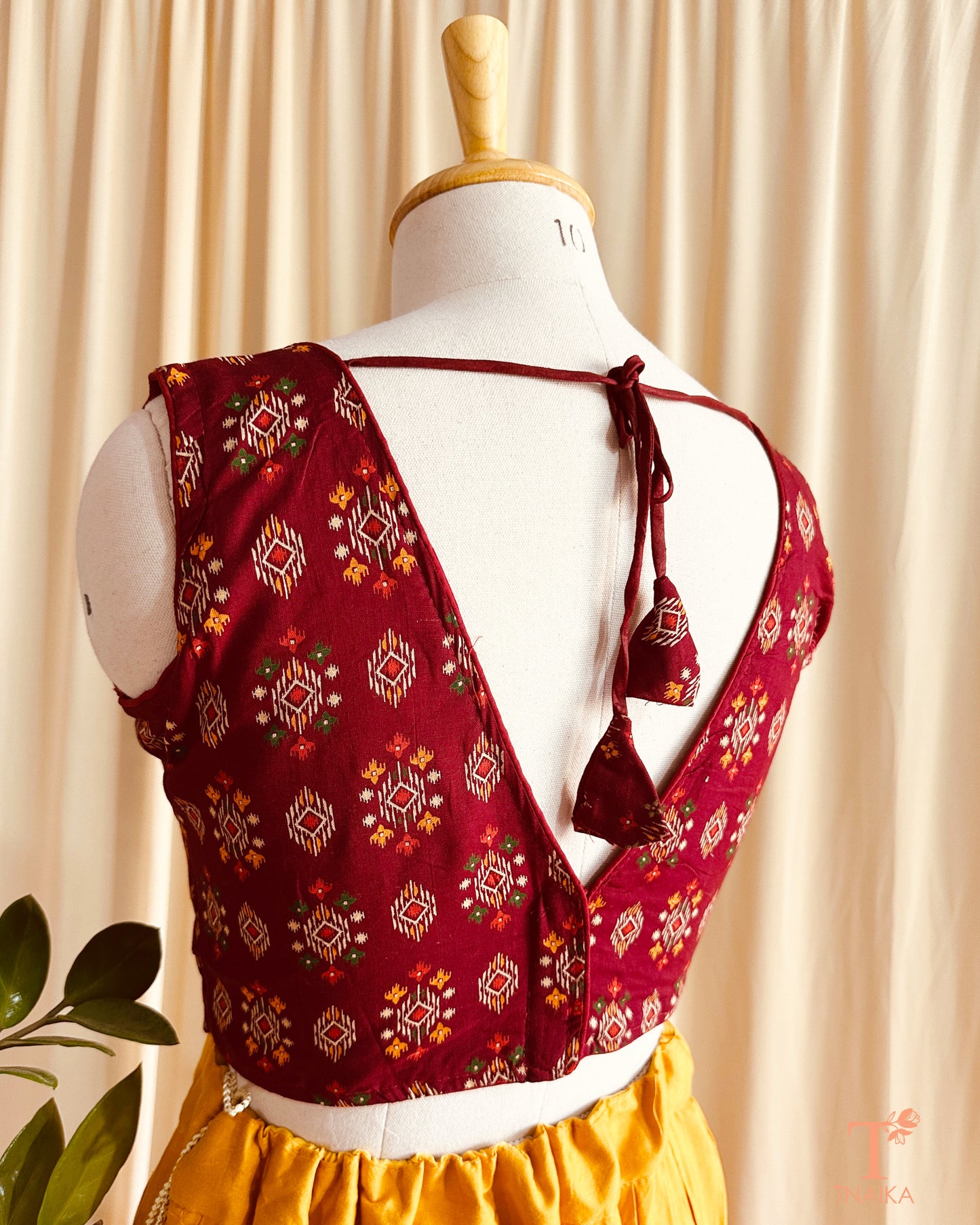 Cotton Ajrakh Handblock Blouse - Maroon