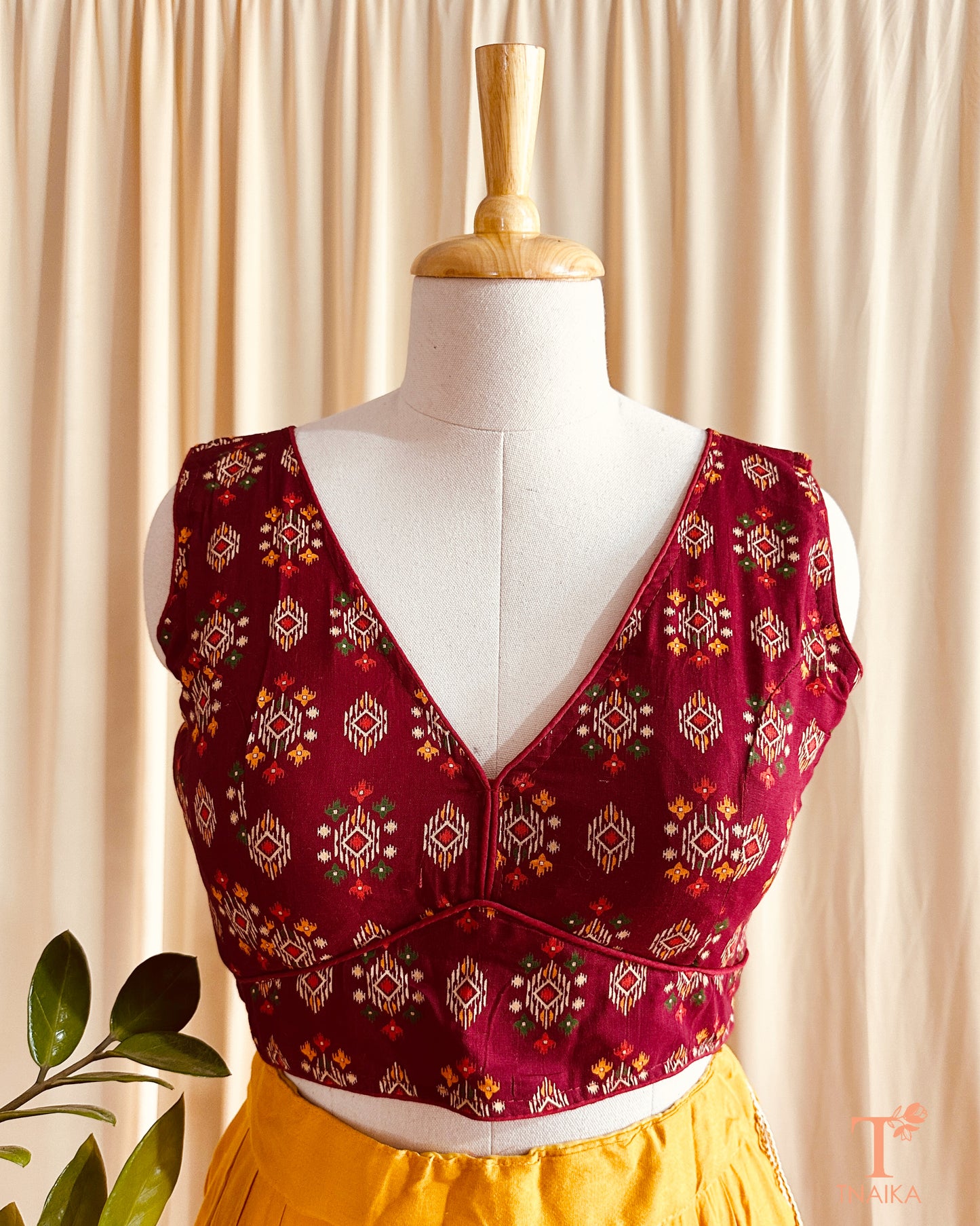 Cotton Ajrakh Handblock Blouse - Maroon