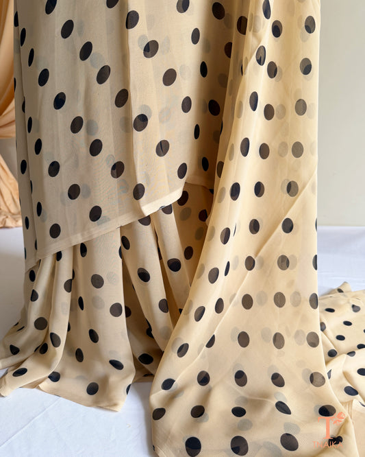 Georgette Saaz Polka Saree - Beige