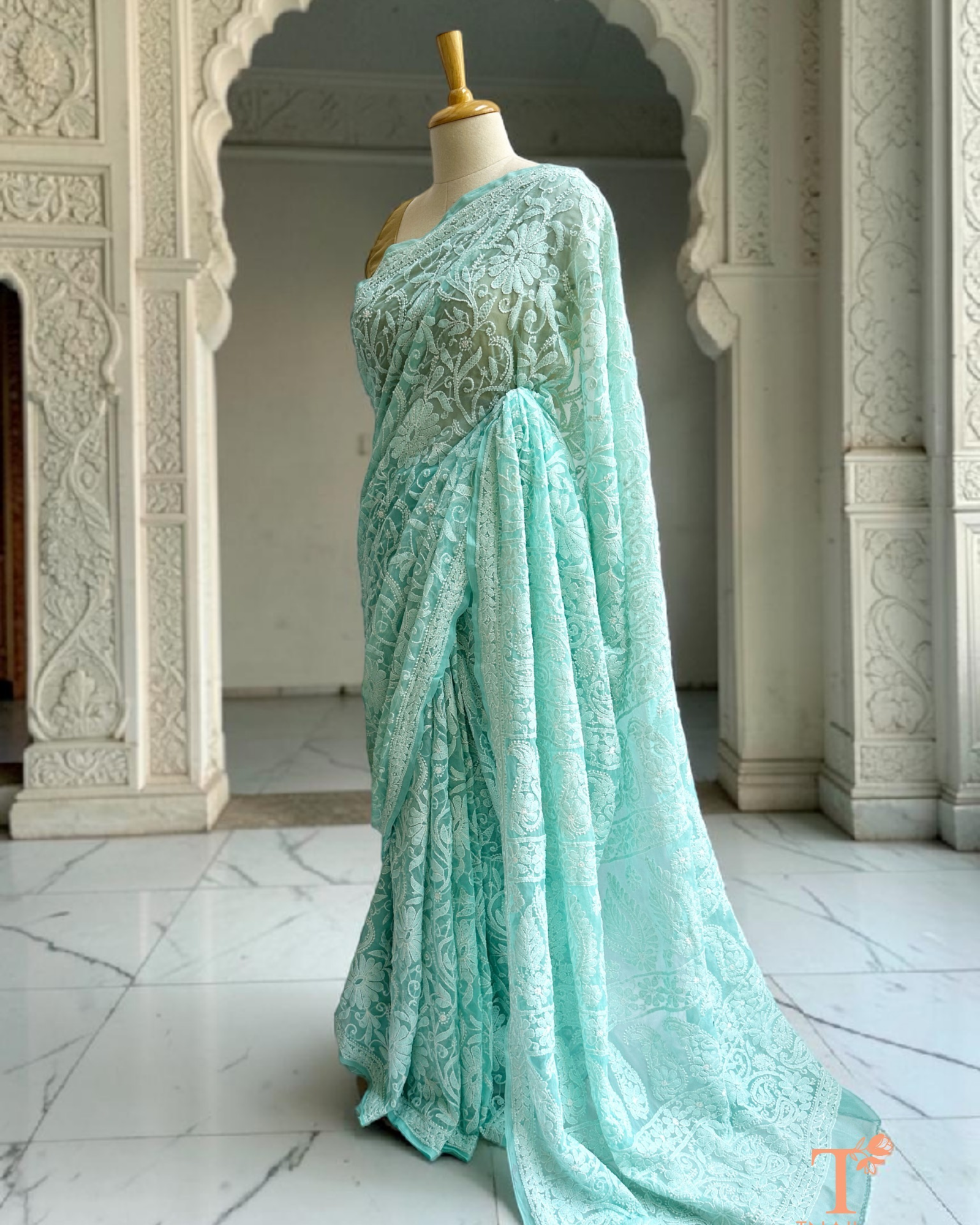 Premium chikankari saree with dense all-over embroidery 