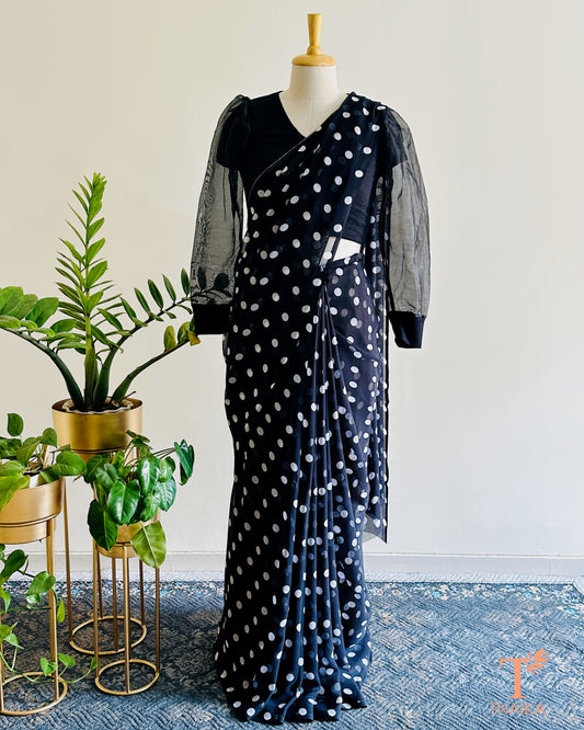 Polka dot georgette saree in soft lightweight fabric