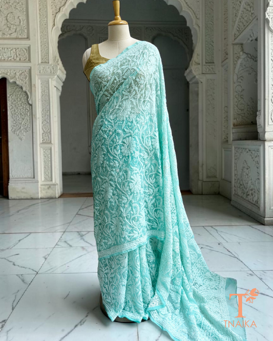 Elegant chikankari saree featuring all-over jaal thread work