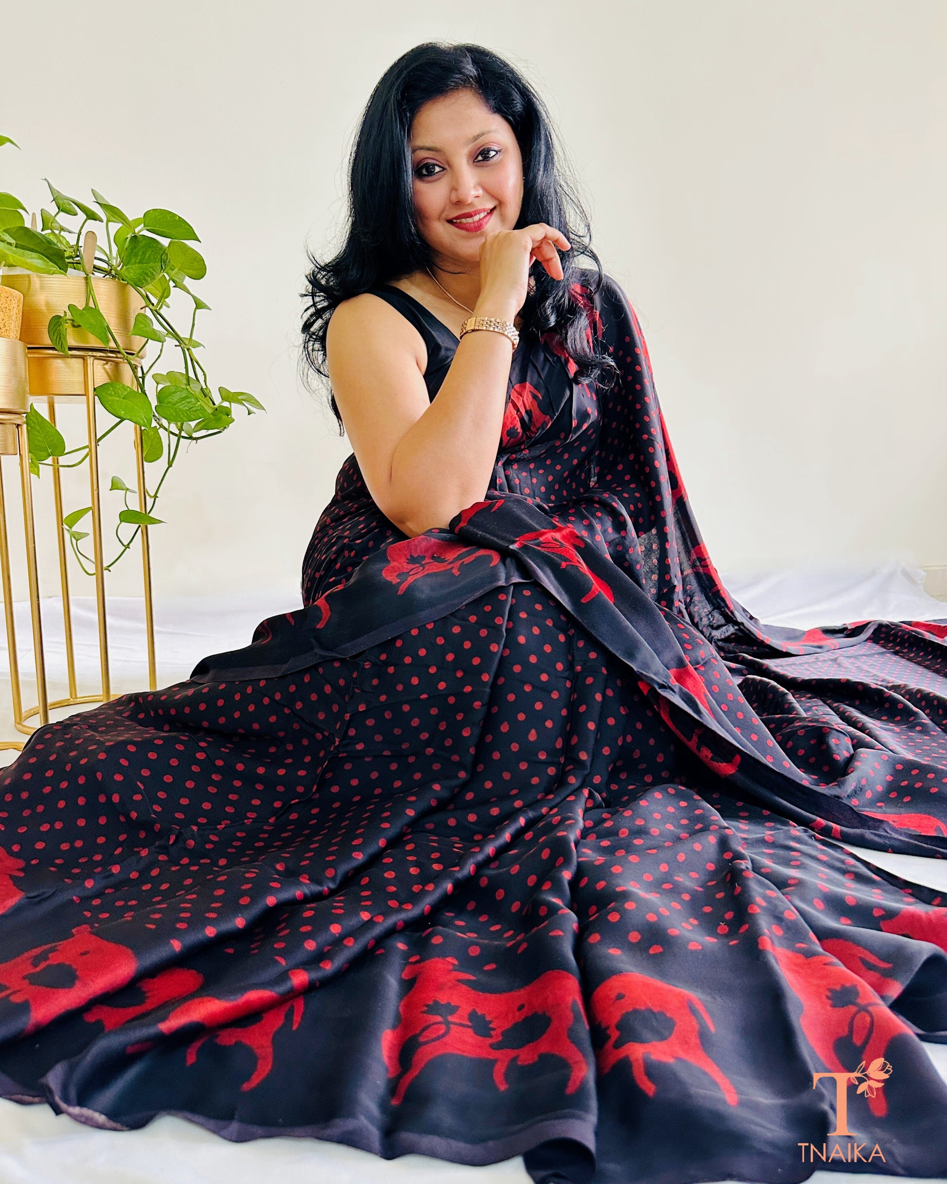 Soft modal silk saree with sacred cow pattern 